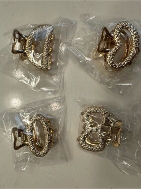 Gold Heart/Oval/Bow Hair Claw Clips - Pack of 4 (small)